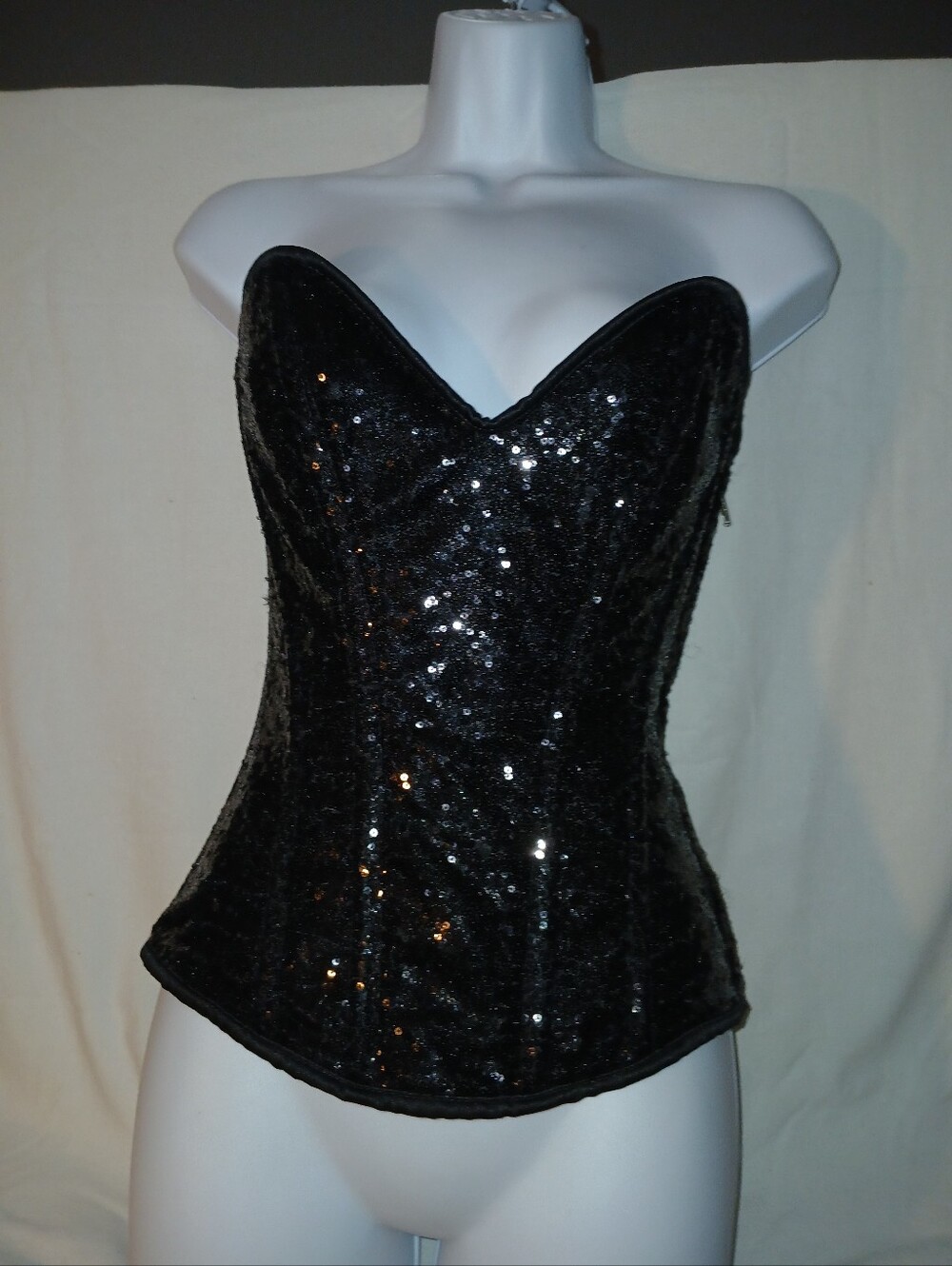 Pre-loved Black Sequin Strapless Corset Top. Worn 1 X.